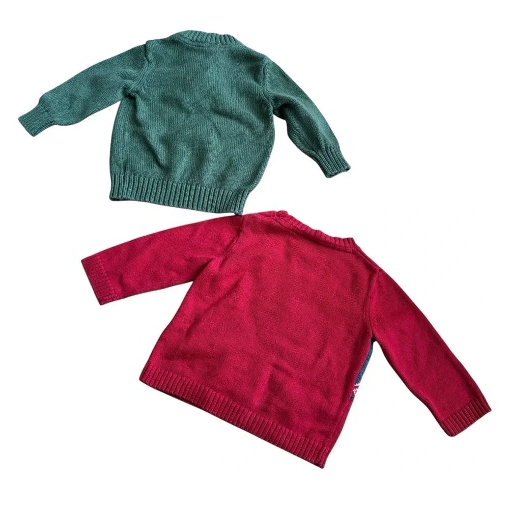 Bundle 6M Baby Boy Christmas Sweater Knit Pullover Red Green 2PC Set